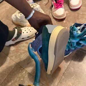 Lanvin Teal and Blue Suede Leather Sneakers